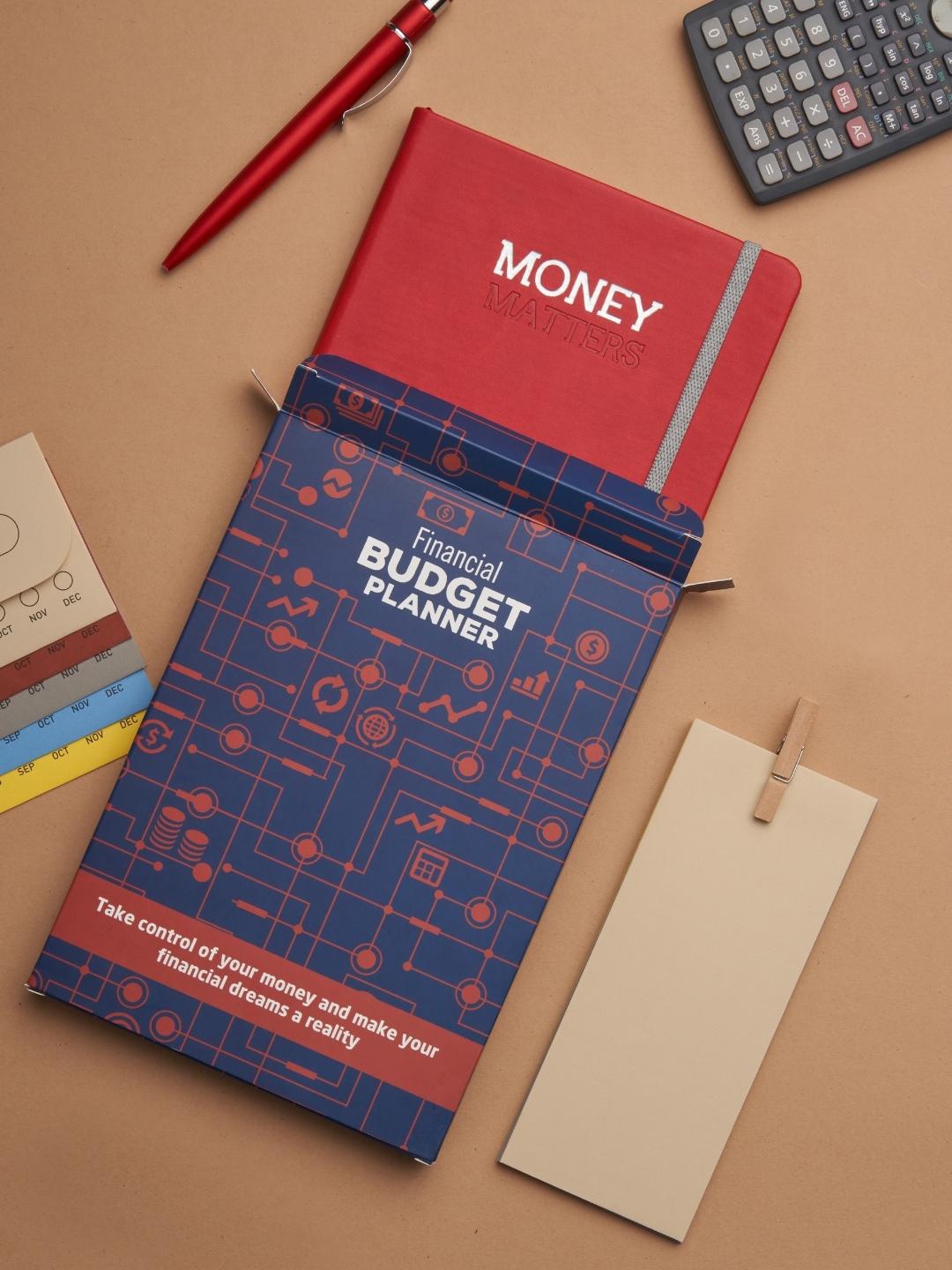 

Doodle Red A5 Undated Hard Bound Vegan Leather Financial Budget Planner