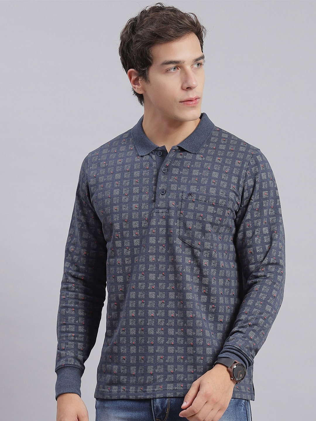 

Monte Carlo Abstract Printed Polo Collar Casual T-shirt, Grey