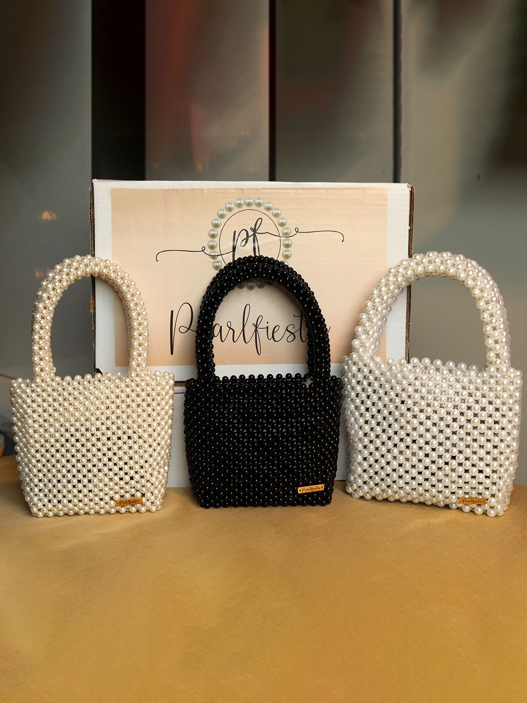 Pearlfiesta Embellished Miniature Handheld Bag, White