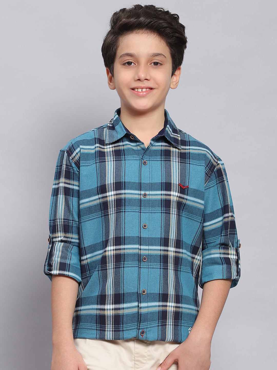 

Monte Carlo Boys Classic Slim Fit Tartan Checked Casual Pure Cotton Shirt, Blue
