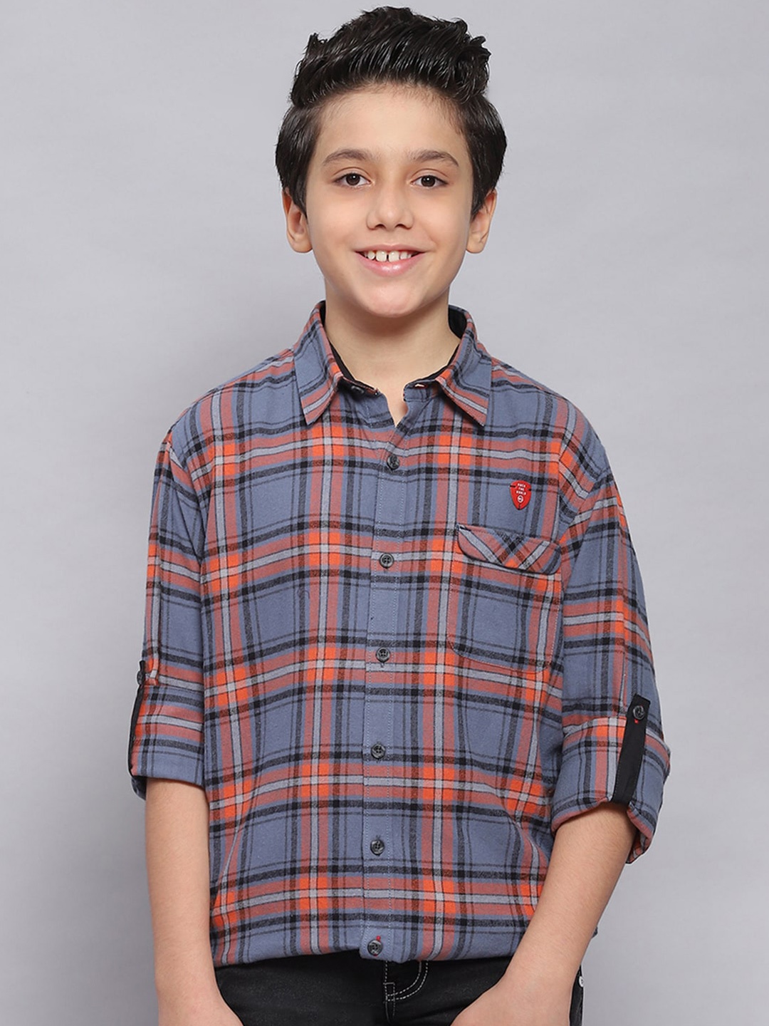 

Monte Carlo Boys Classic Slim Fit Tartan Checked Casual Pure Cotton Shirt, Orange