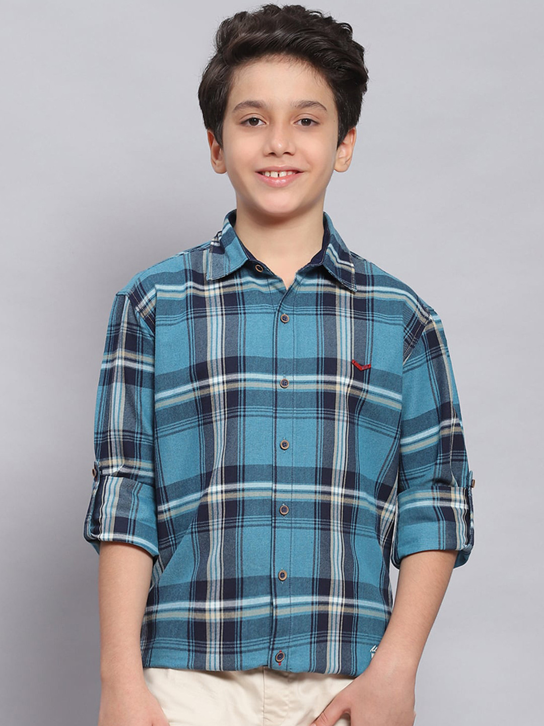 

Monte Carlo Boys Classic Slim Fit Tartan Checked Casual Pure Cotton Shirt, Blue