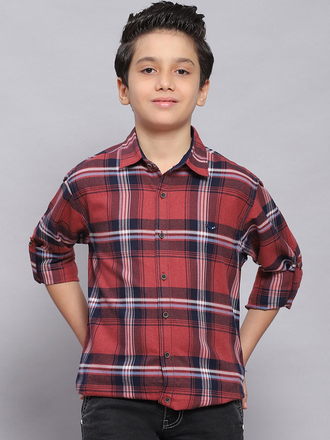 

Monte Carlo Boys Classic Slim Fit Tartan Checked Casual Pure Cotton Shirt, Red