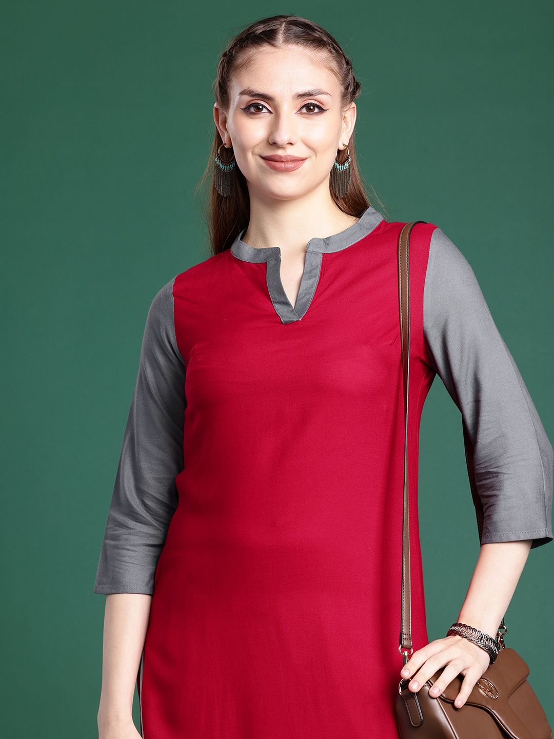 

Sangria Colourblocked Kurta, Red