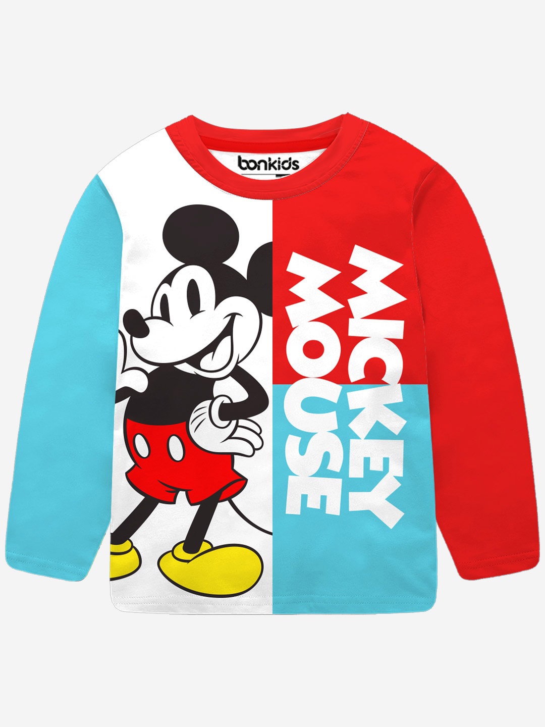 

BONKIDS Boys Mickey Mouse Printed Cotton T-shirt, Blue