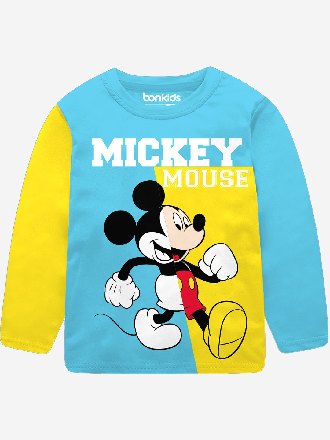 

BONKIDS Boys Mickey Mouse Printed Cotton T-shirt, Blue