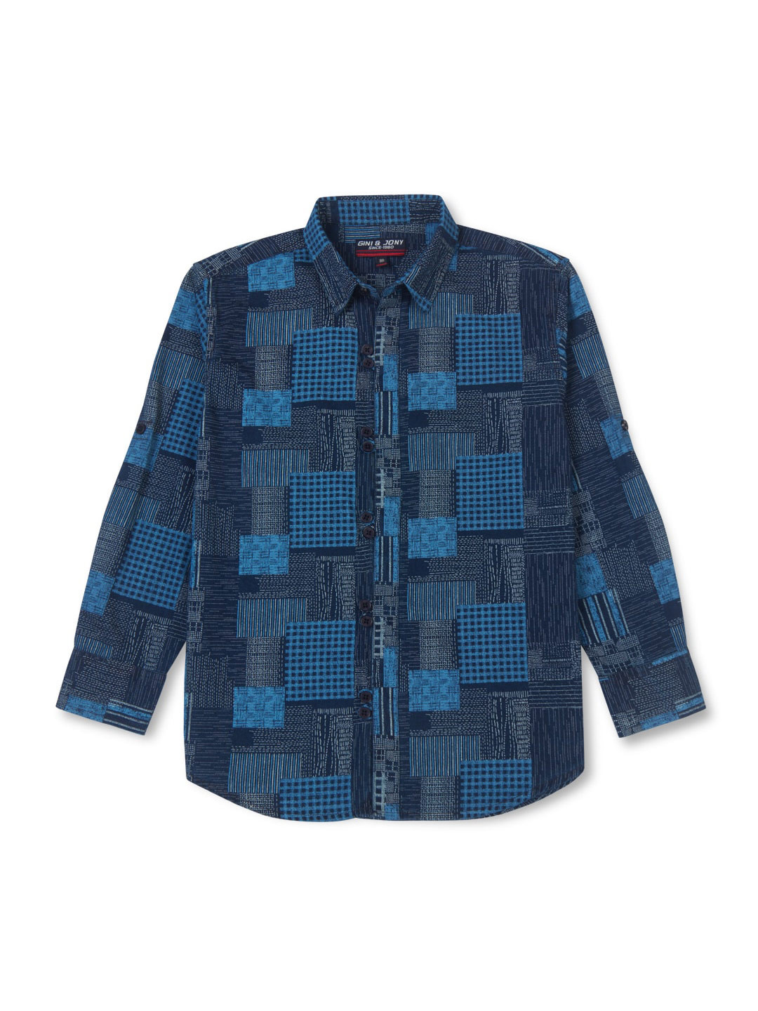 

Gini and Jony Infants Boys Geometric Printed Cotton Casual Shirt, Navy blue