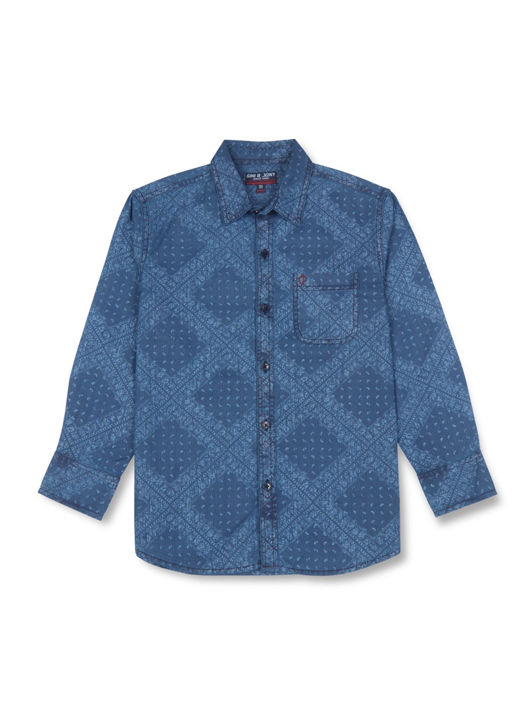 

Gini and Jony Boys Geometric Printed Cotton Casual Shirt, Navy blue