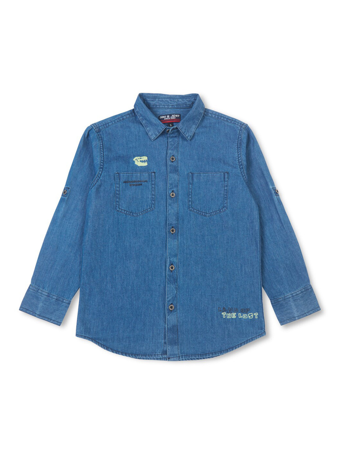 

Gini and Jony Boys Spread Collar Denim Casual Shirt, Navy blue