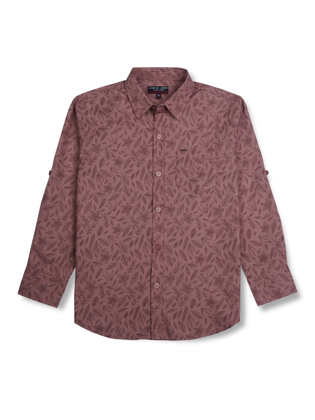 

Gini and Jony Boys Regular Fit Floral Printed Spread Collar Cotton Casual Shirt, Pink