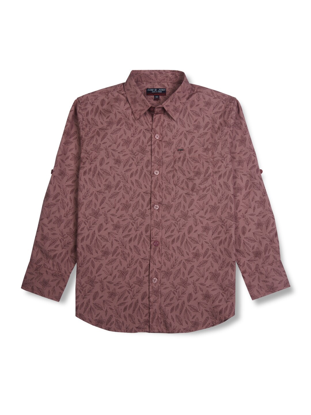 

Gini and Jony Boys Floral Printed Roll-Up Sleeves Cotton Casual Shirt, Mauve