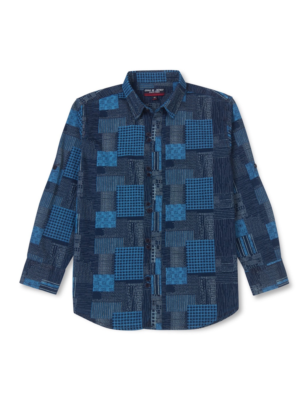 

Gini and Jony Boys Geometric Printed Opaque Cotton Casual Shirt, Navy blue