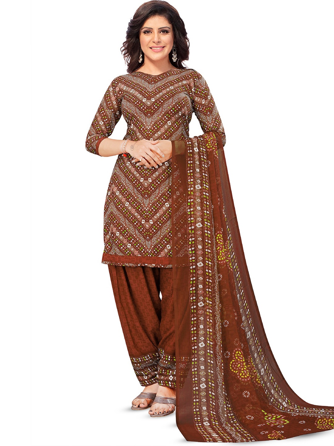 

SALWAR STUDIO Bandhani Printed Unstitched Dress Material, Rust
