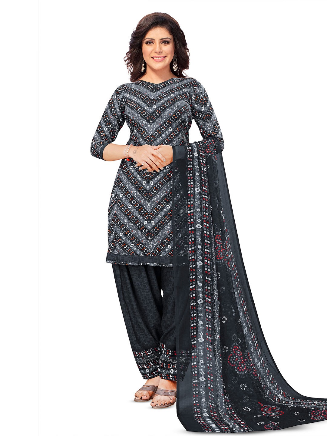 

SALWAR STUDIO Bandhani Printed Unstitched Dress Material, Black