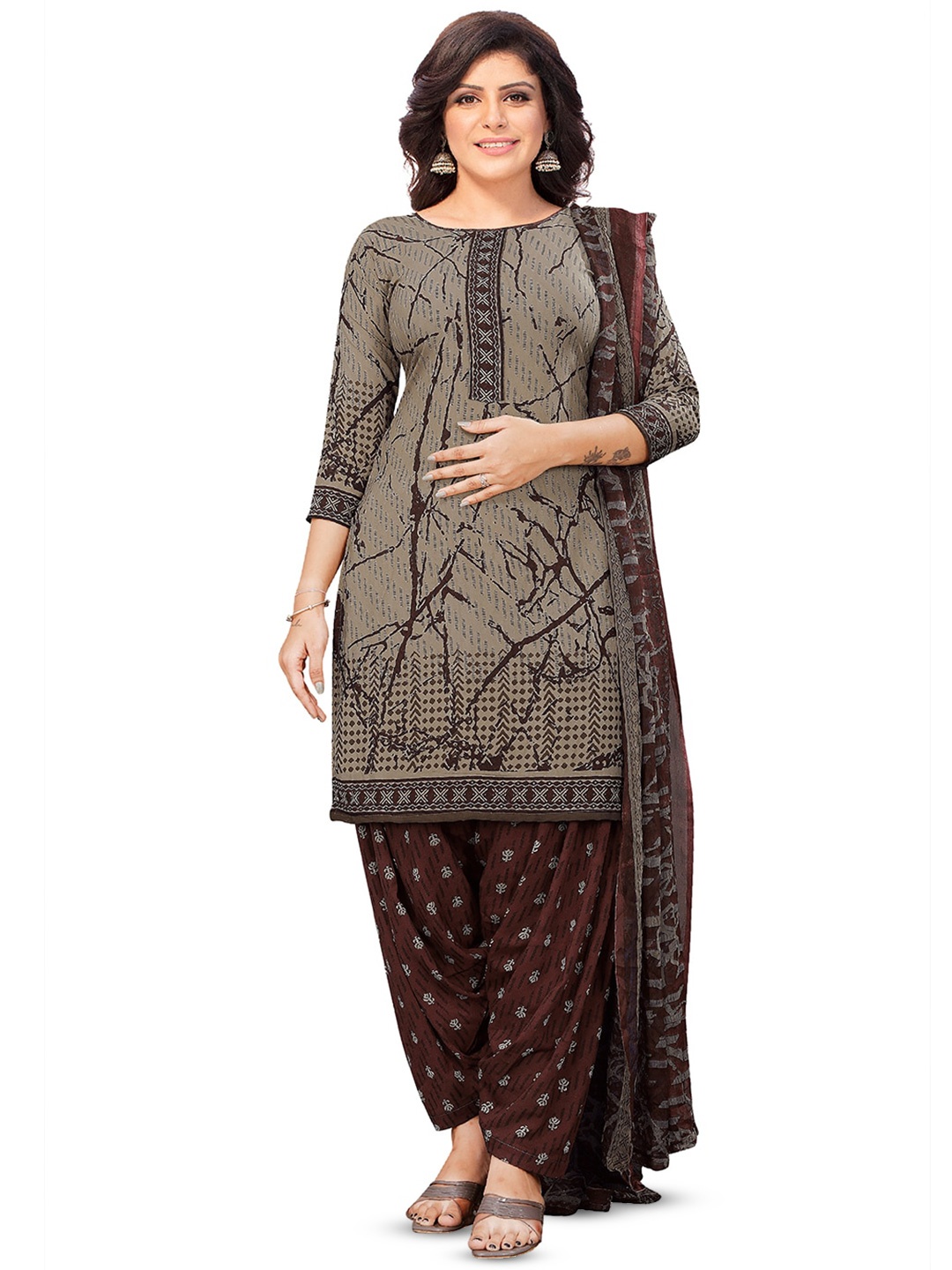 

SALWAR STUDIO Abstarct Printed Unstitched Dress Material, Taupe