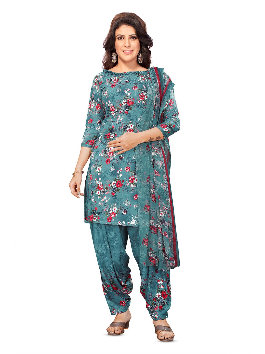 

SALWAR STUDIO Floral Printed Unstitched Dress Material, Green