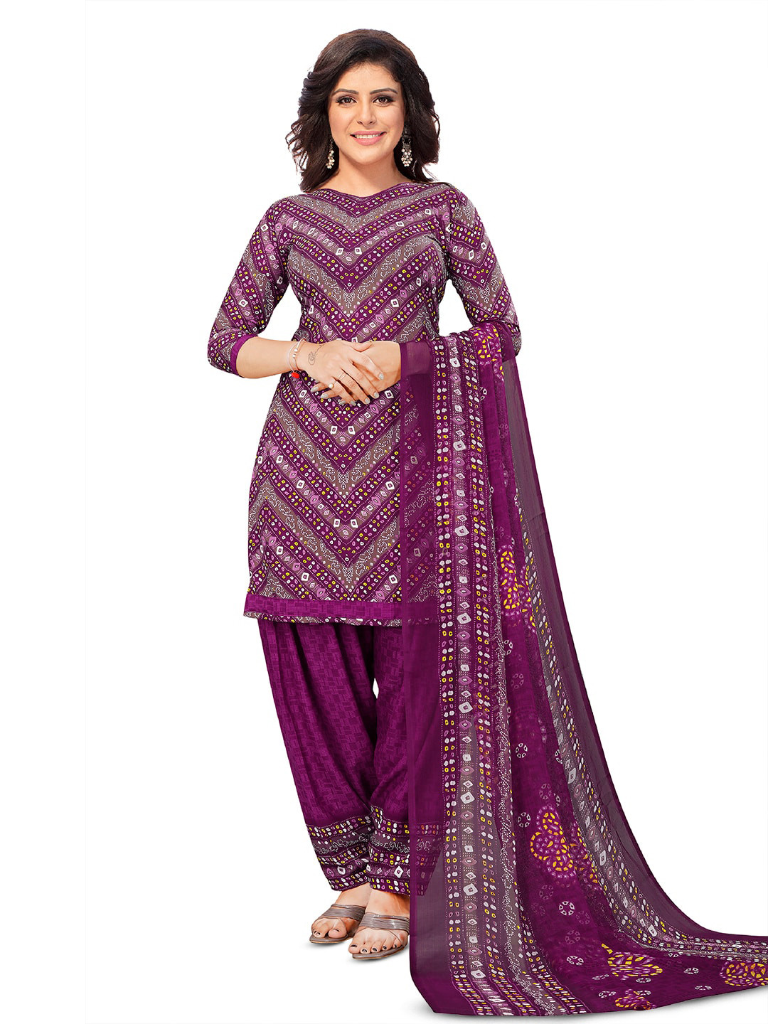 

SALWAR STUDIO Chevron Printed Unstitched Dress Material, Magenta
