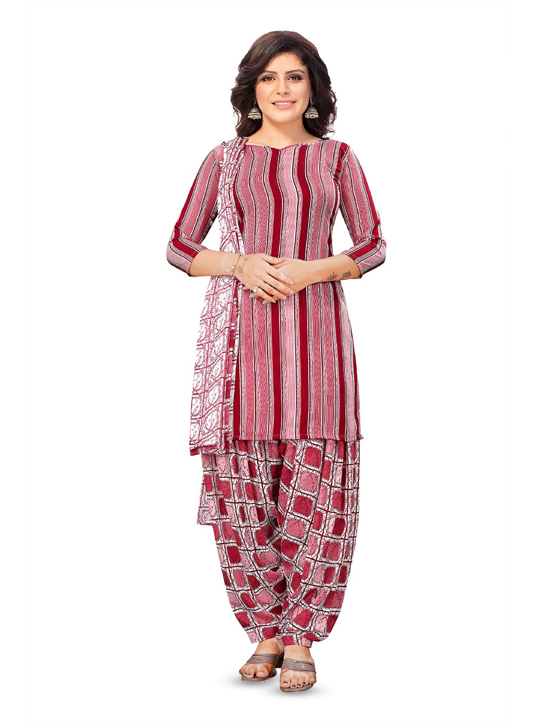 

SALWAR STUDIO Striped Unstitched Dress Material, Mauve
