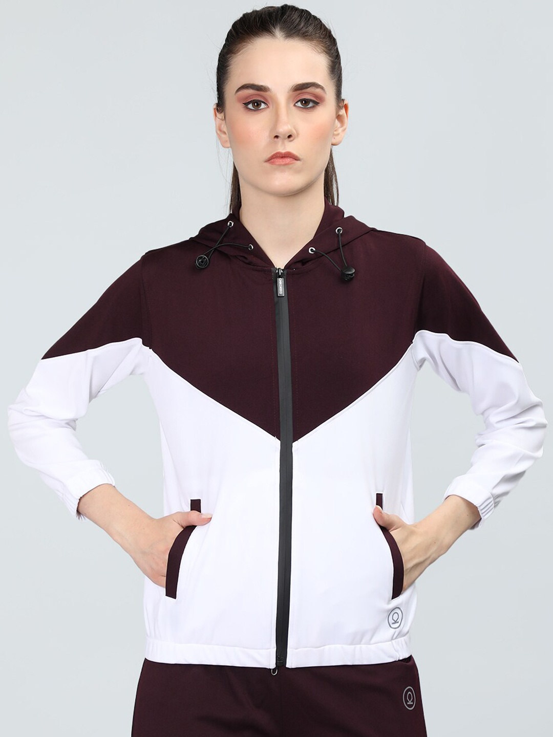 

CHKOKKO Colourblocked Hooded Lightweight Sporty Jacket, Maroon