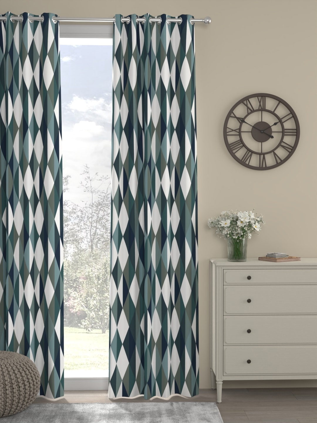 

ROSARA HOME Max Teal Geometric Long Door Curtain