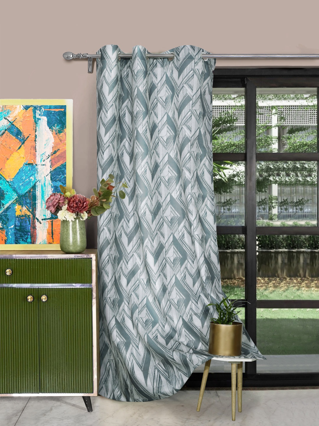 

ROSARA HOME Clarke Grey Geometric Door Curtain