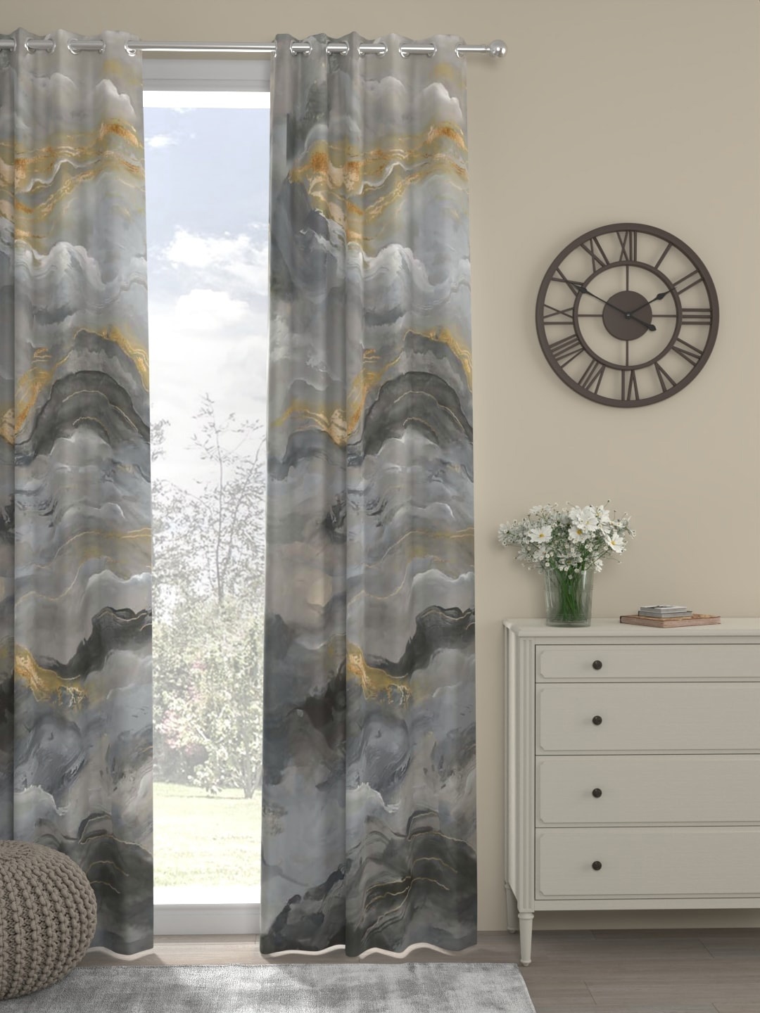 

ROSARA HOME Ross Grey Abstract Long Door Curtain