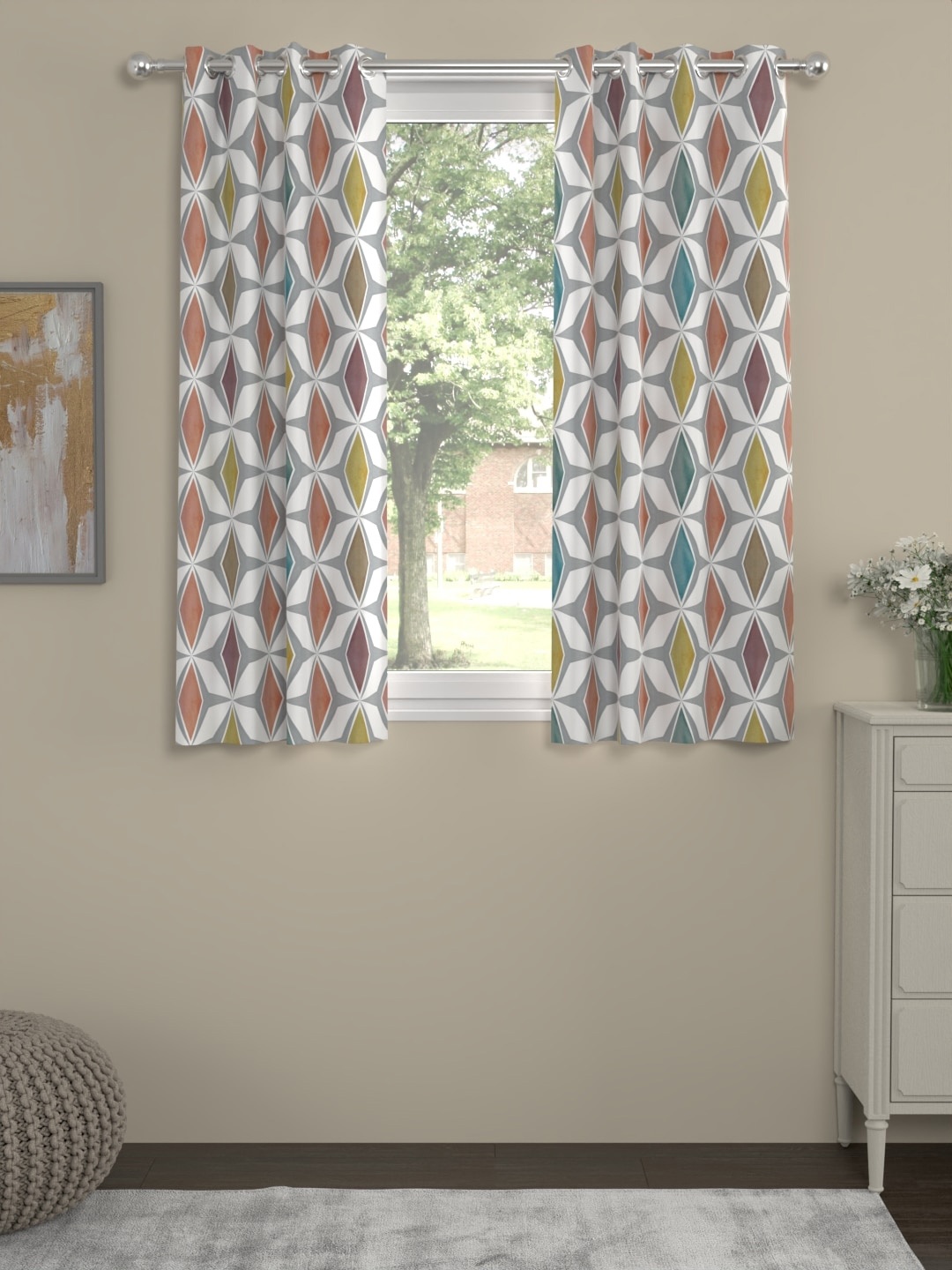 

ROSARA HOME Heather Peach 2 Pieces Geometric Window Curtains