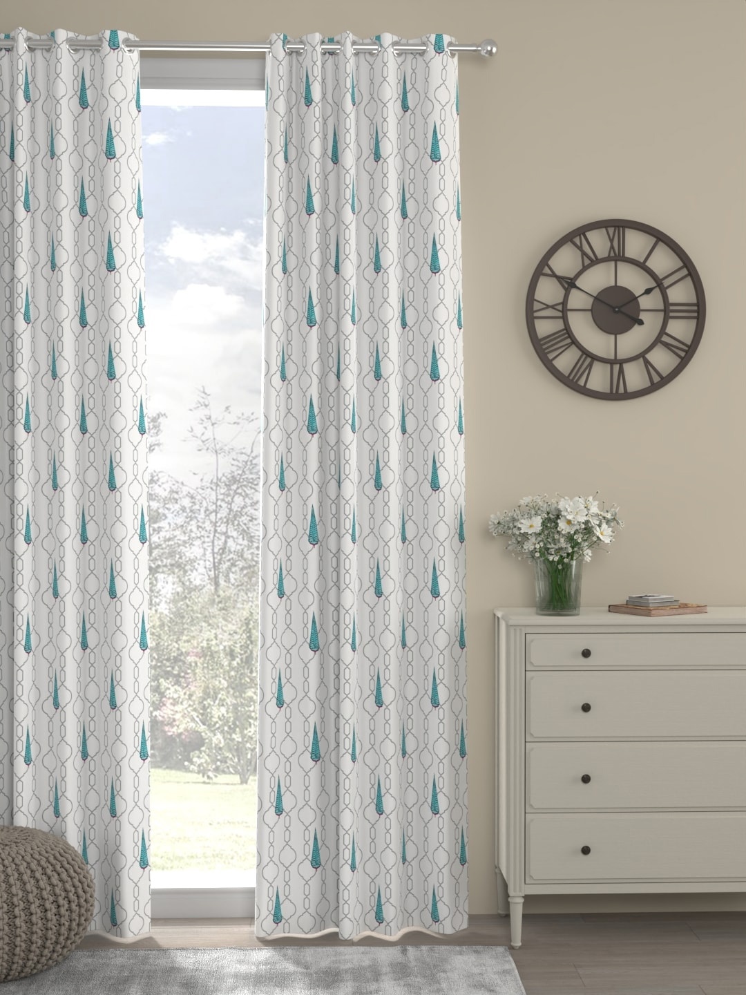 

ROSARA HOME Oleander White & Blue Geometric Printed Door Curtain