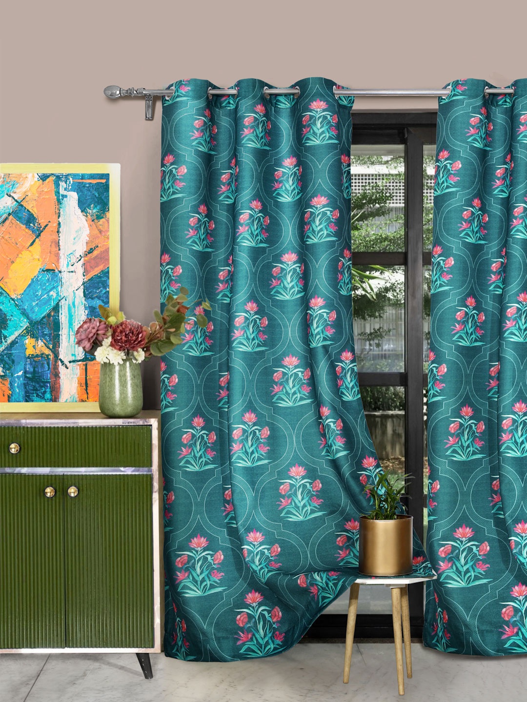 

ROSARA HOME Oleara Green & Red 2 Pieces Ethnic Motifs Printed Door Curtains