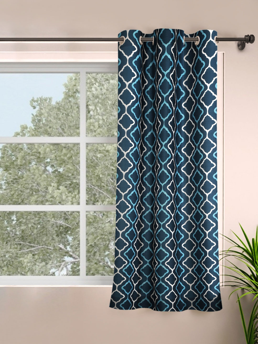 

ROSARA HOME Latica Blue & White Geometric Printed Window Curtain
