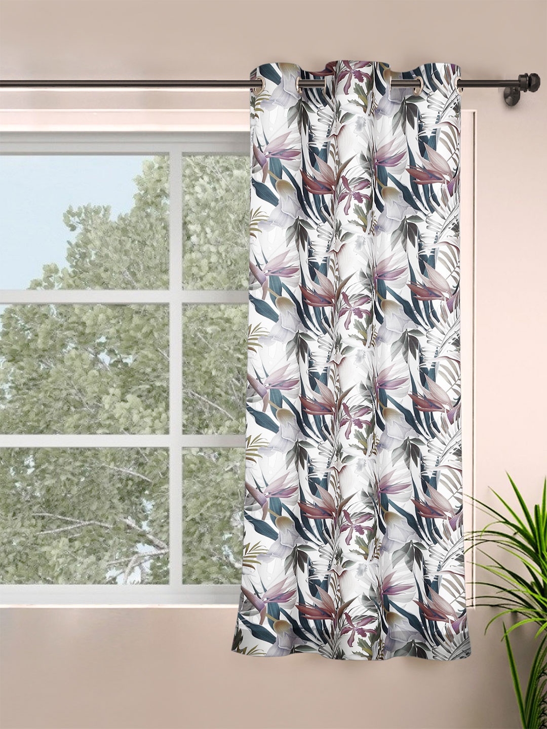 

ROSARA HOME Meadow Grey Floral Window Curtain