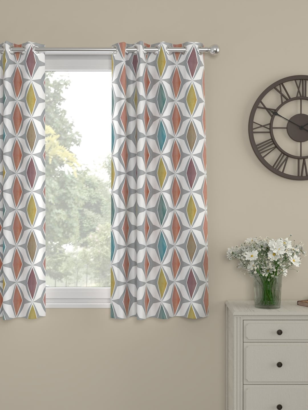 

ROSARA HOME Heather Peach Coloured Geometric Window Curtain