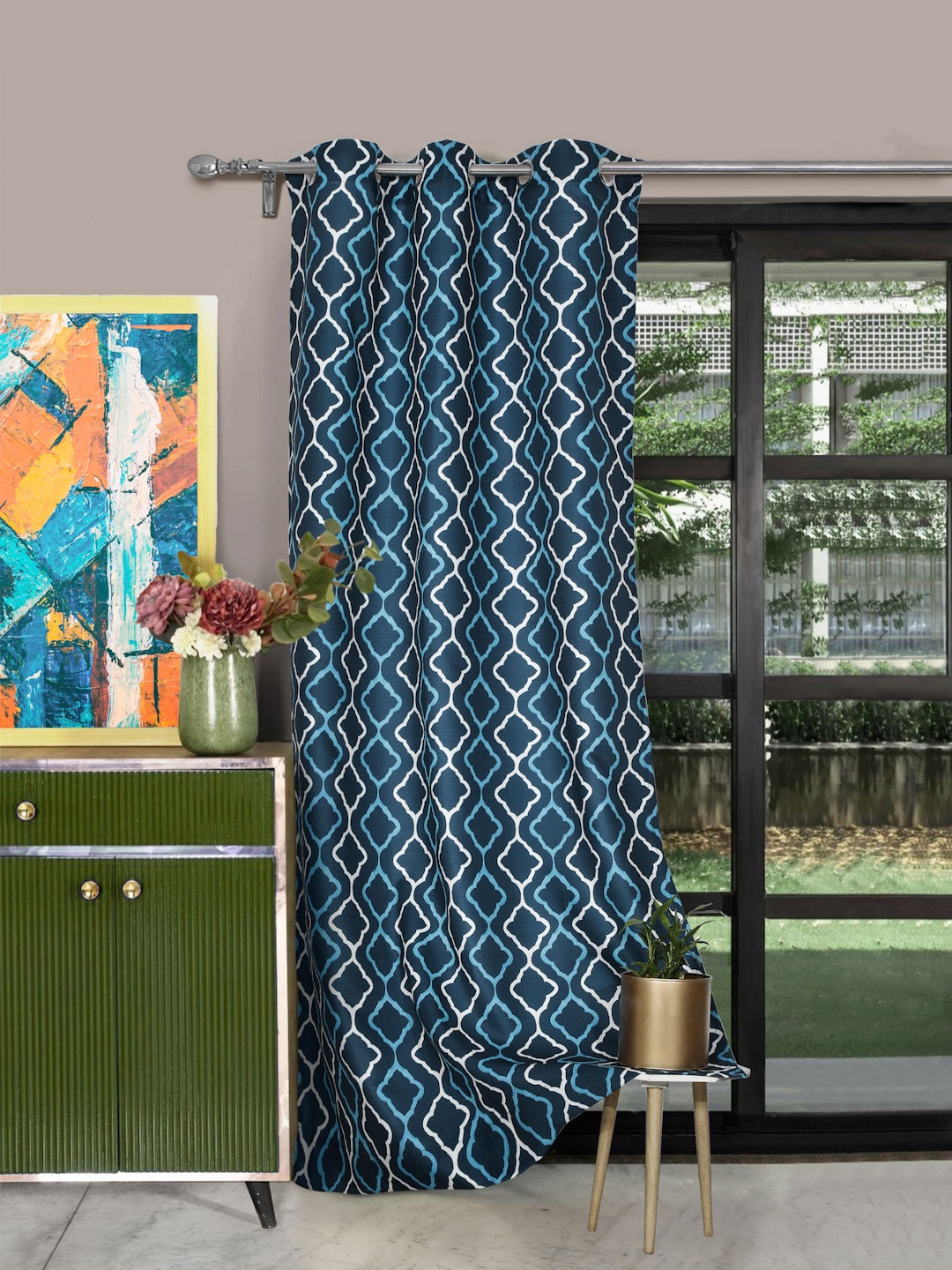 

ROSARA HOME Latica Blue Abstract Long Door Curtain