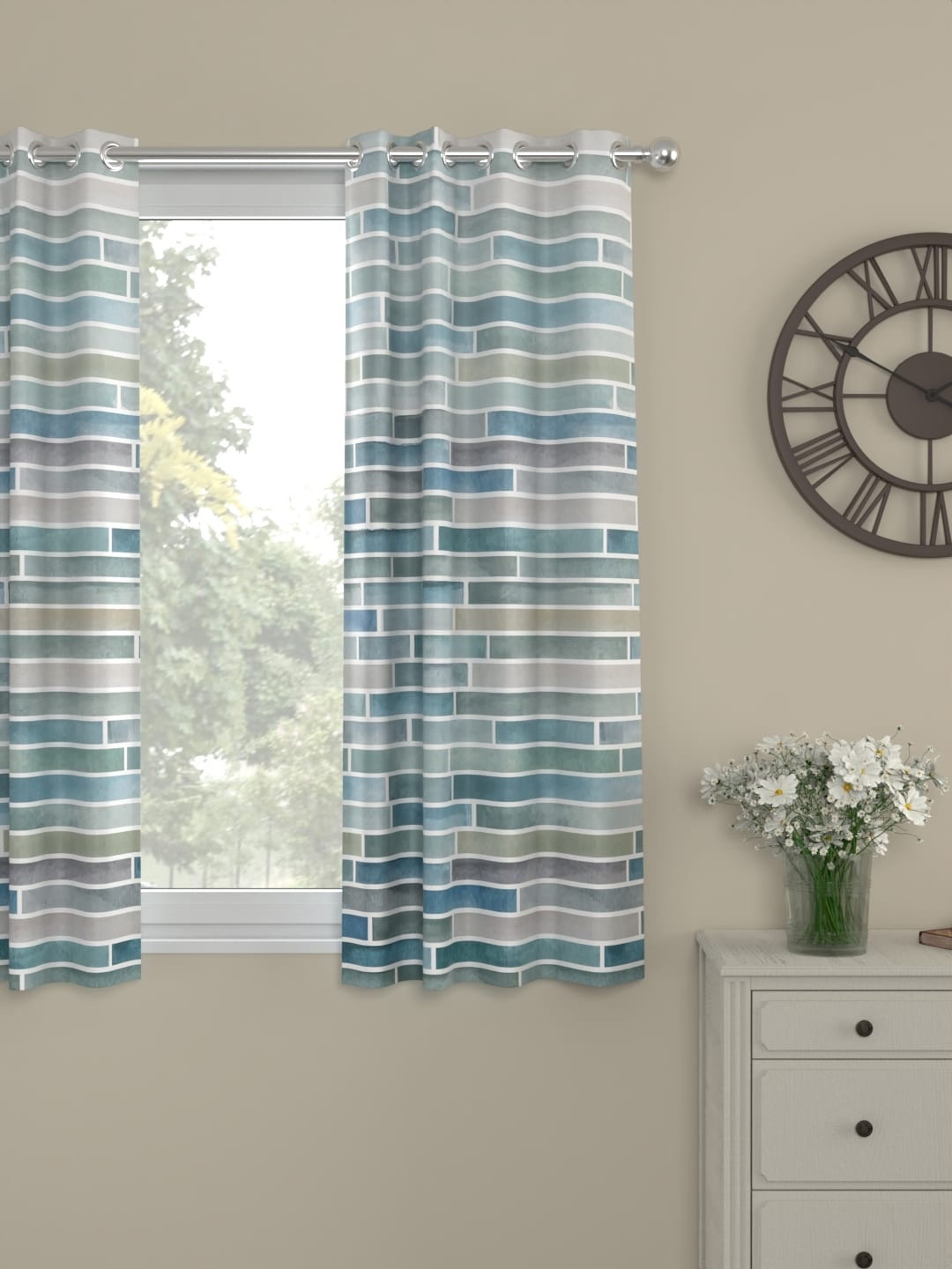 

ROSARA HOME Becky Teal Geometric Window Curtain