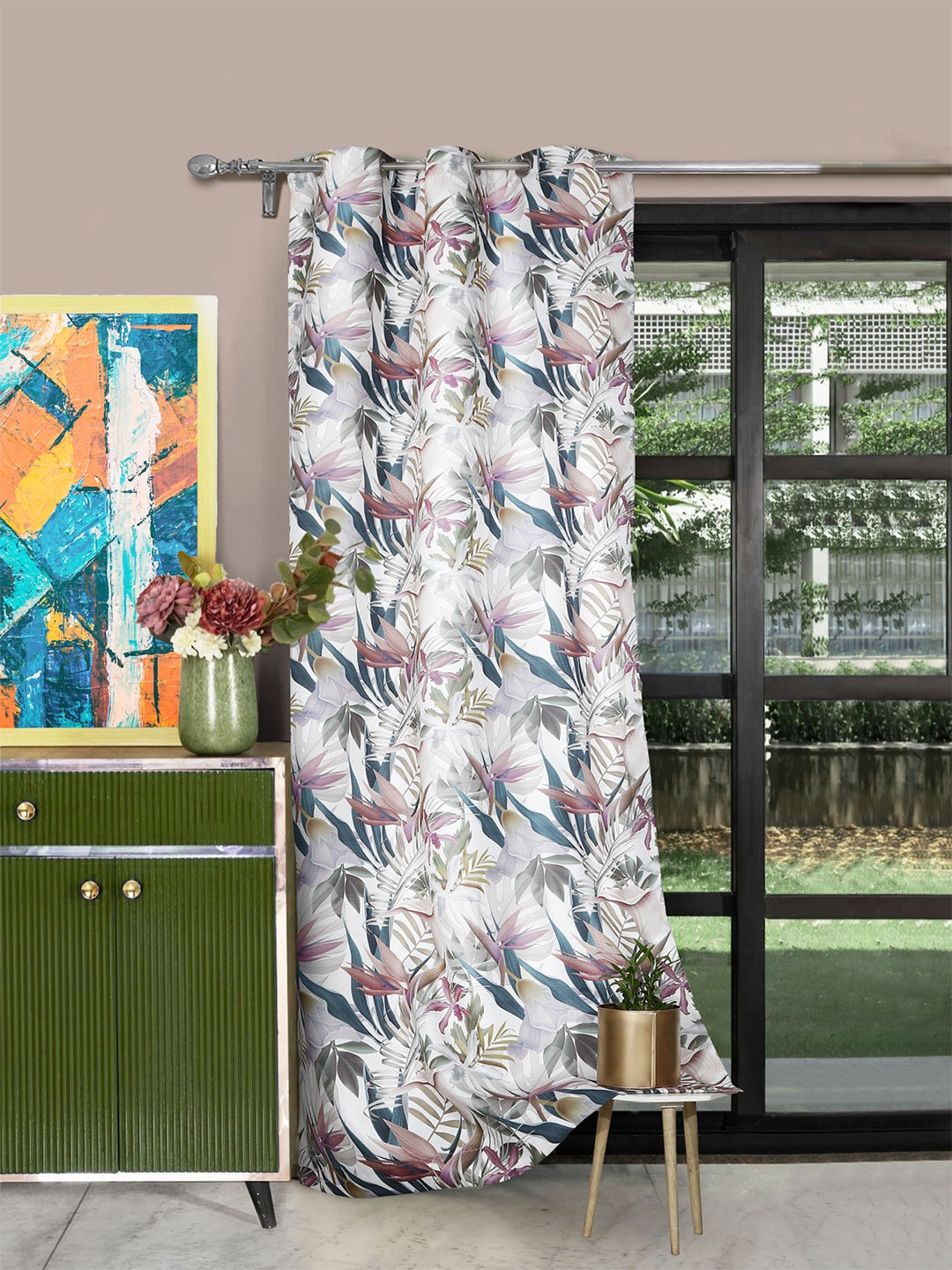

ROSARA HOME Grey Floral Printed Long Door Curtain