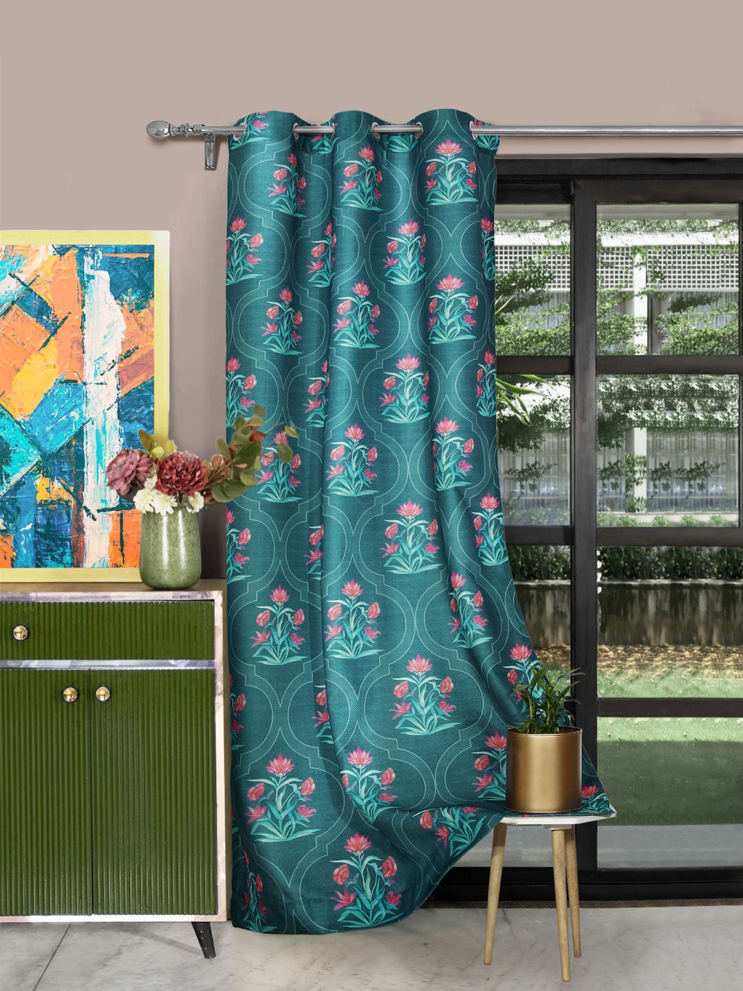 

ROSARA HOME Oleara Green Ethnic Motifs Long Door Curtain