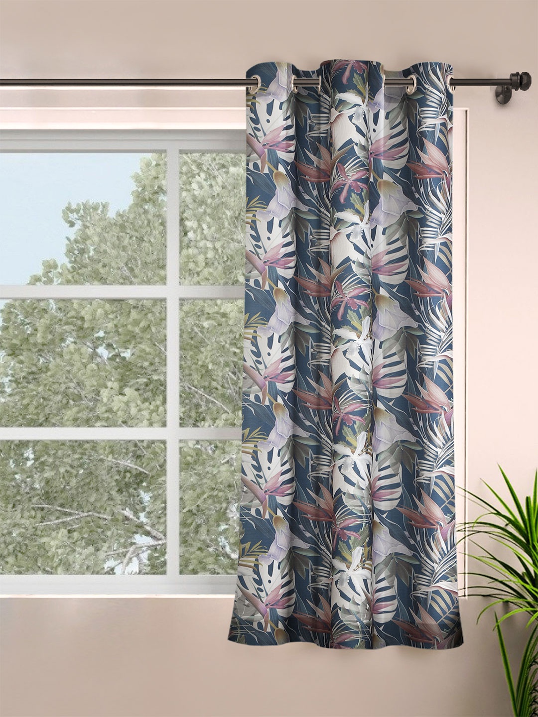 

ROSARA HOME Blue Floral Printed Window Curtain