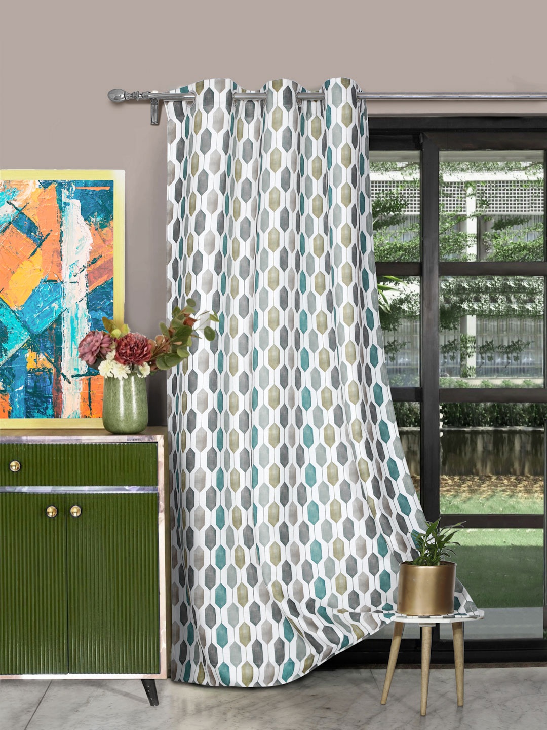 

ROSARA HOME Brown Geometric Printed Long Door Curtain