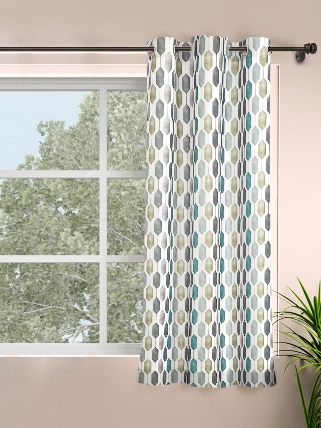 

ROSARA HOME Brown Geometric Printed Window Curtain