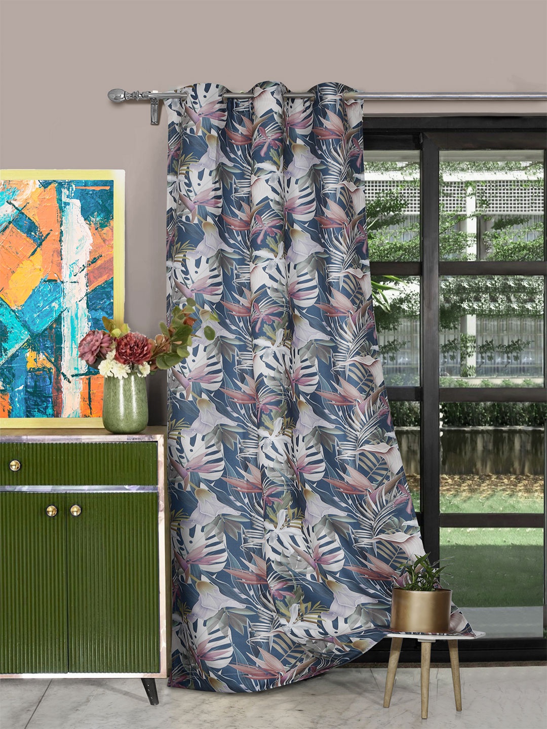 

ROSARA HOME Blue Floral Printed Long Door Curtain