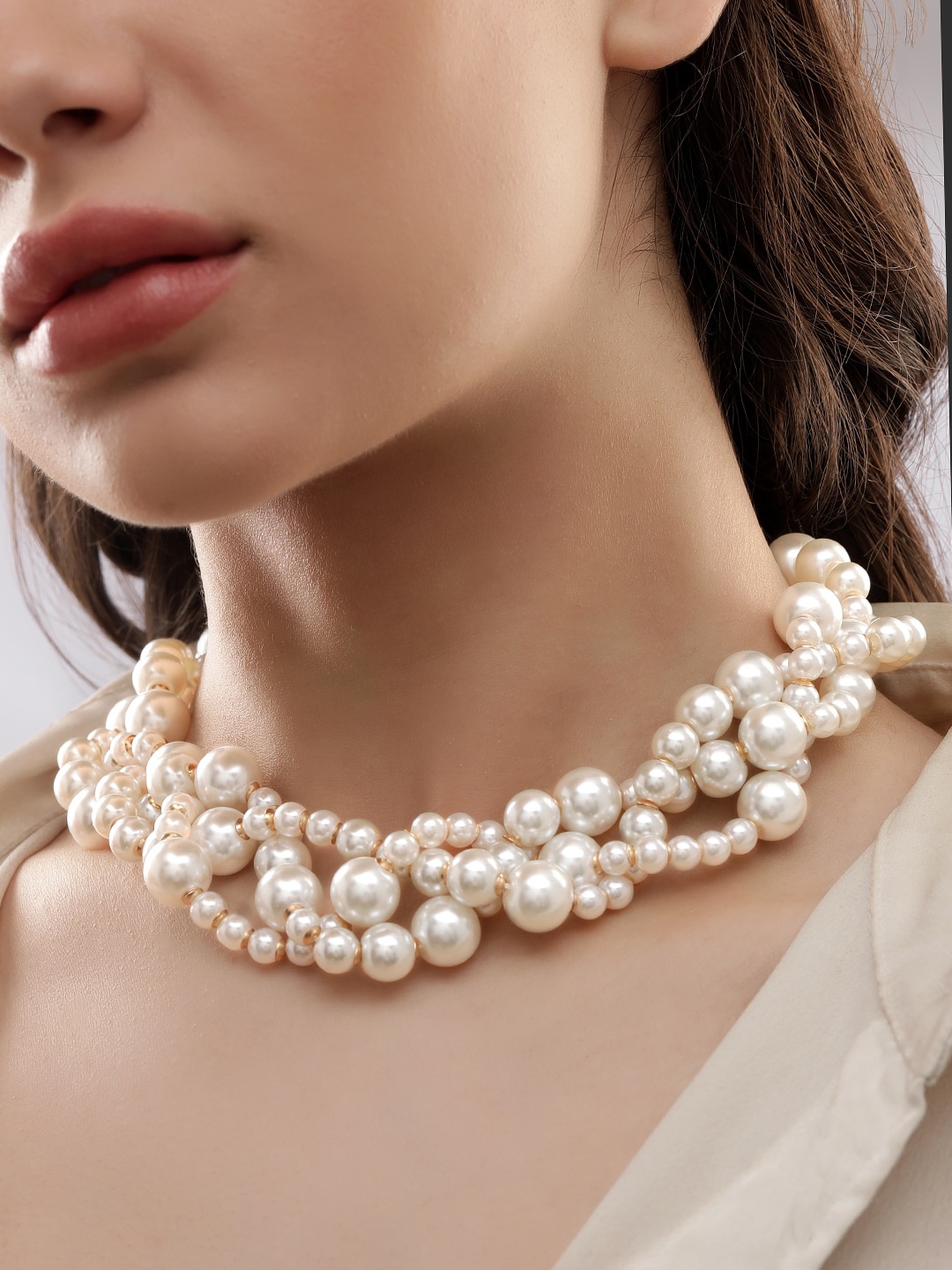 

Rubans White & Gold-Toned Gold-Plated Necklace