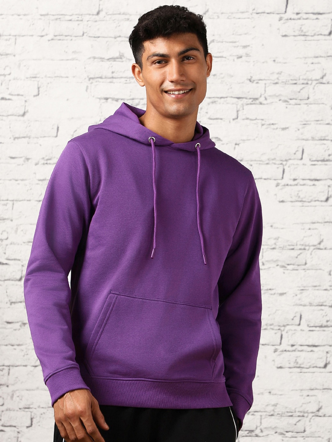 

NOBERO Hooded Ribbed Hem Pullover, Purple