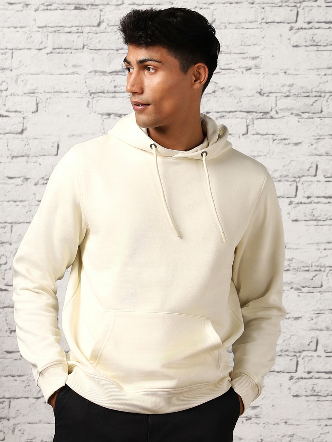 

NOBERO Hooded Ribbed Hem Pullover, Cream