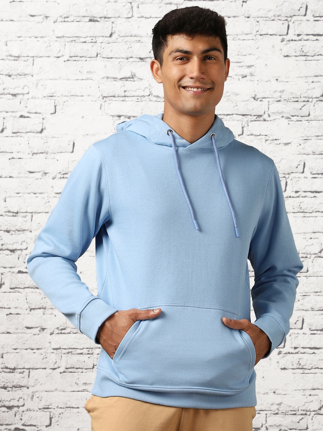 

NOBERO Hooded Ribbed Hem Pullover, Blue