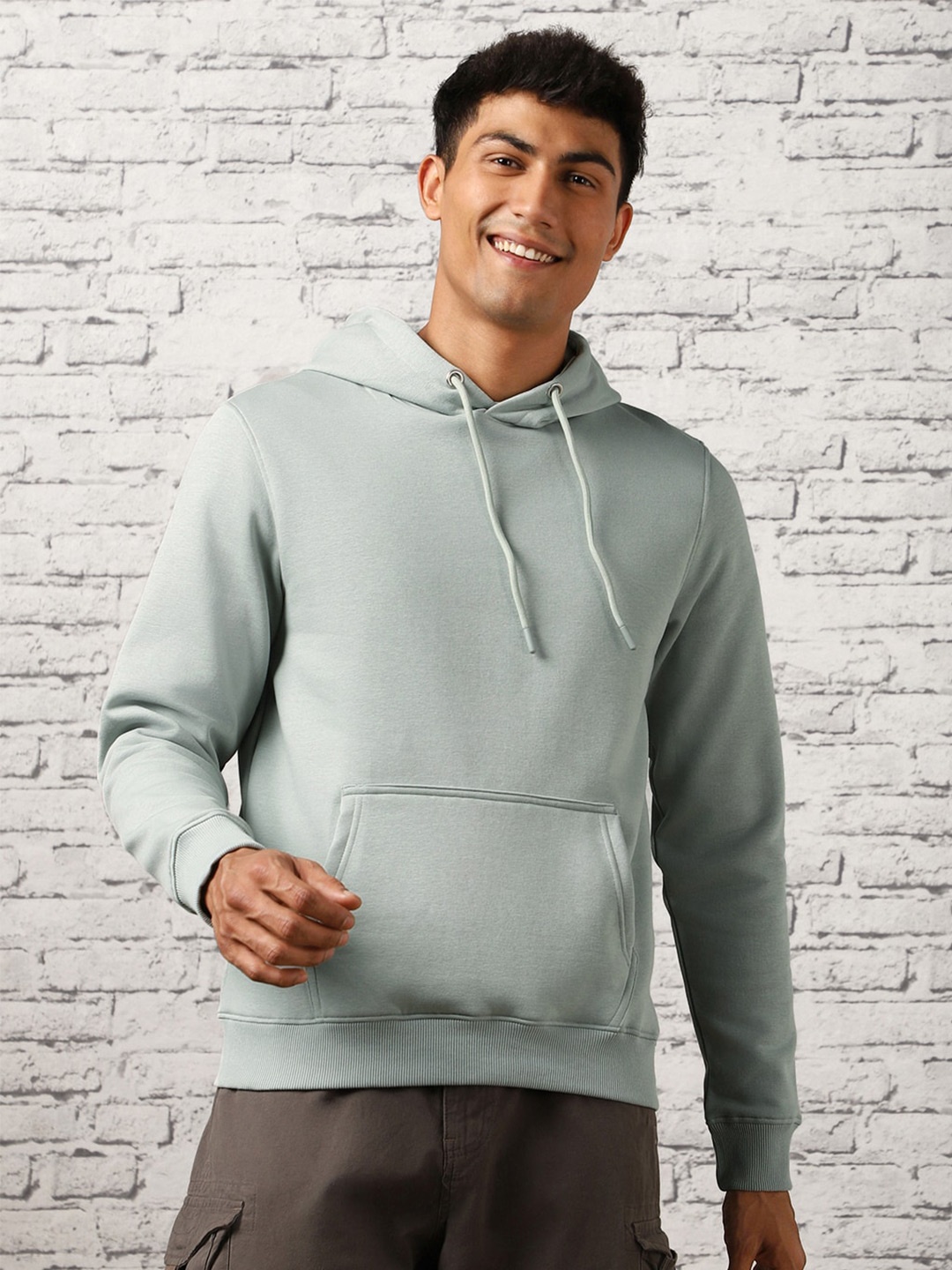 

NOBERO Hooded Ribbed Hem Pullover, Grey