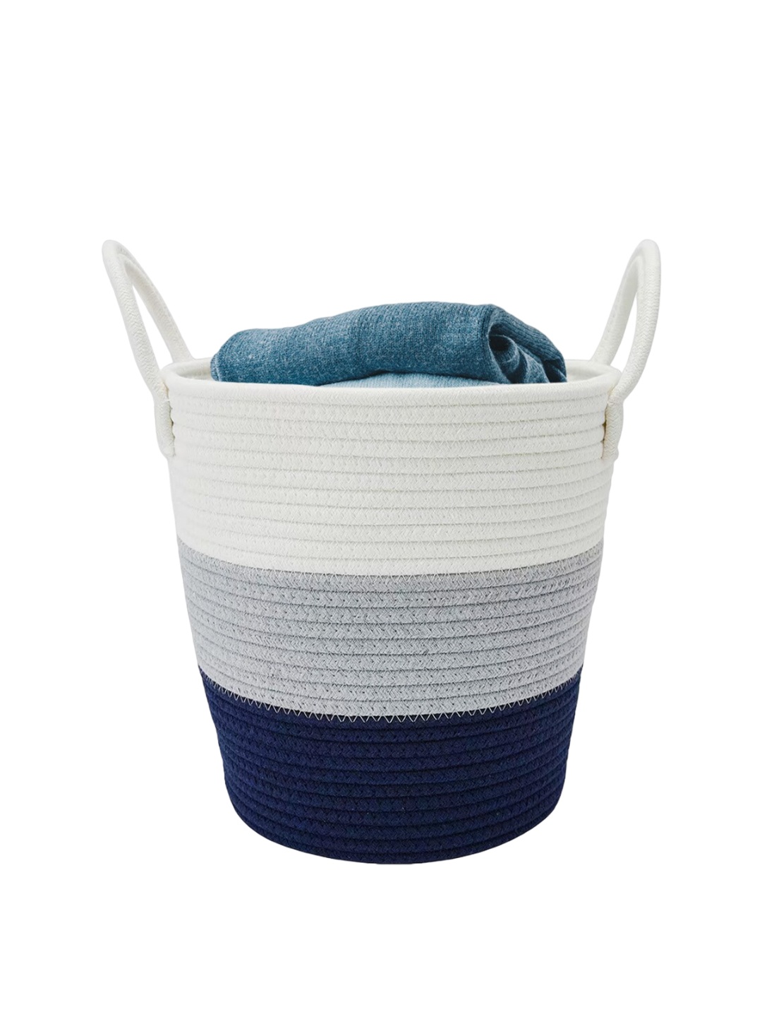 

Anko Blue & White Cotton Striped Rope Basket With Handles