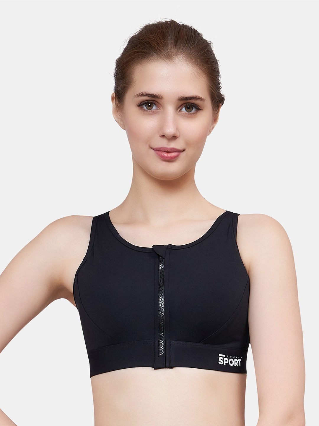 

PLUMBURY Full Coverage All Day Comfort Lightly Padded Dry Fit Workout Bra, Black
