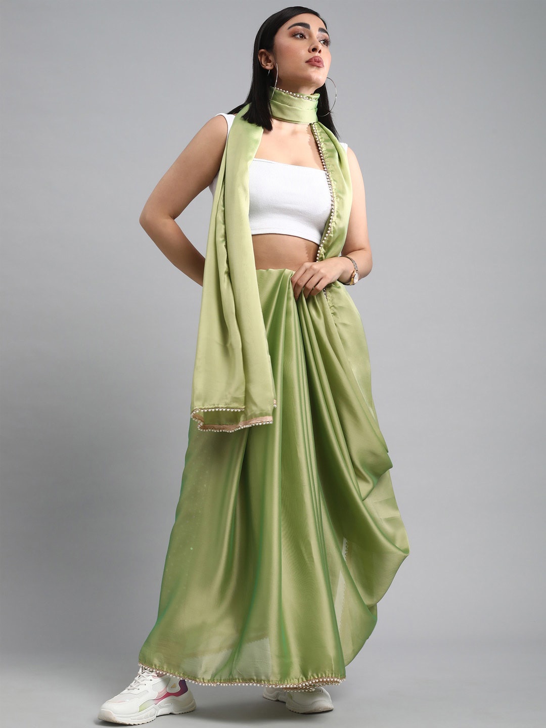 

Mitera Beads and Stones Pure Georgette Saree, Green