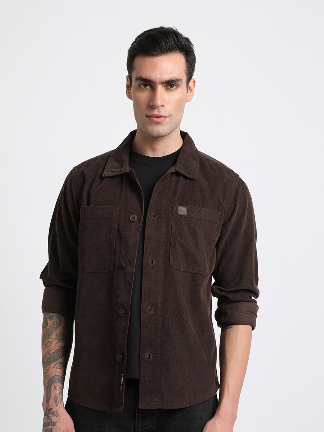 

THE BEAR HOUSE Men Regular Fit Cotton Coduroy Shacket, Brown