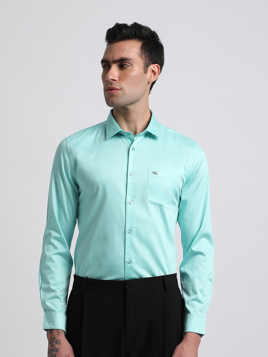 

THE BEAR HOUSE Slim Fit Pure Cotton Formal Shirt, Blue